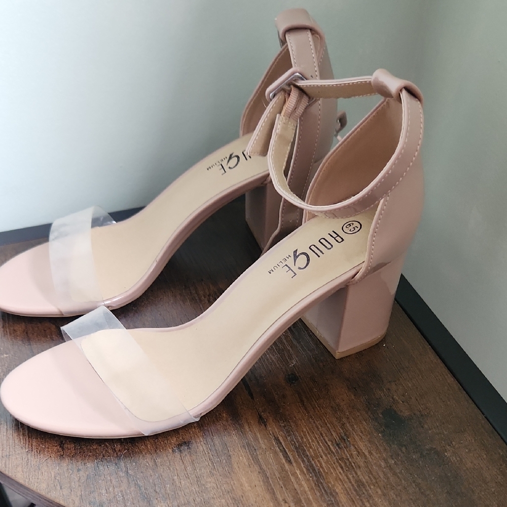 New ROUGE Pink Block Heel Sandals